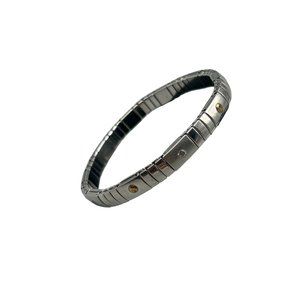 Milor Italy Stainless Steel Bracelet 14K Accents & CZ Stones Adjustable Stretchy